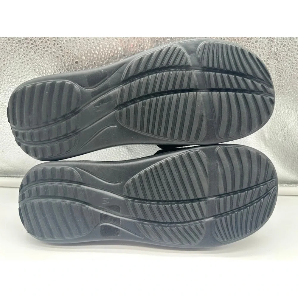 Black Memory Foam Slide Sandals Adjustable Hook Loop Strap Women Size M